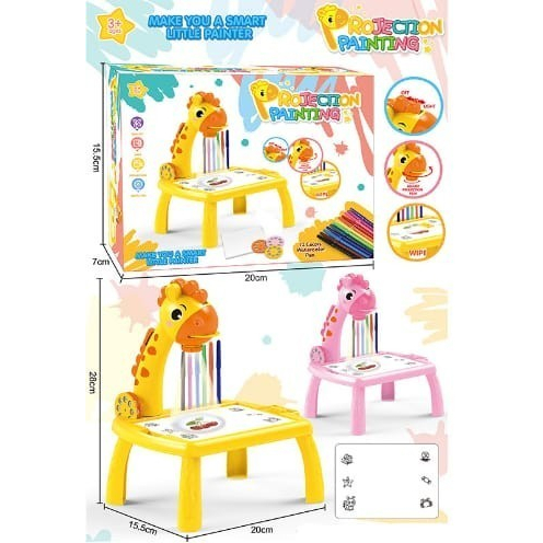 LED PROJECTOR GIRAFFE DESK DRAW BOOK TABLE TOY meja belajar lampu anak Mainan Montessori Jerapah Meja Gambar Belajar Anak Proyektor sekolah Painting learning projector Mainan Projection Menggambar edukasi anak