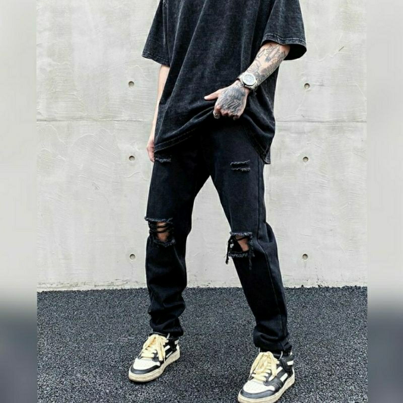 CELANA SOBEK PRIA RIPPED JEANS STANDAR REGULER JINS  BASIC 27-38