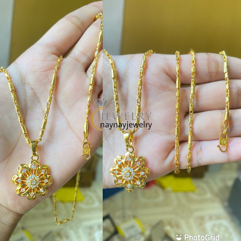 Kalung bambu bunga 75cm lapis emas 24k