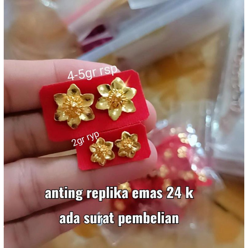 anting bunga kendari  lapis cairan emas 24 k,lengkap surat pembelian