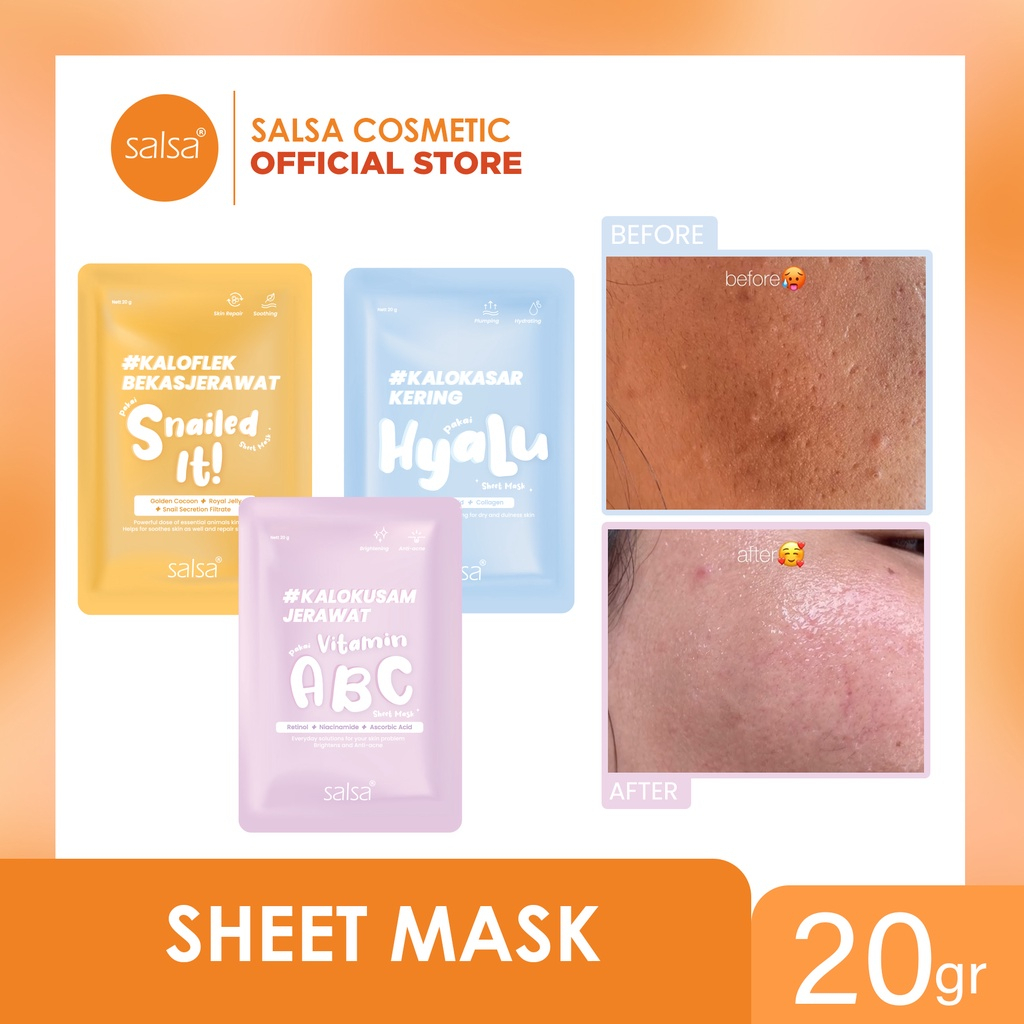 SALSA Sheet Mask - Masker Wajah Daily (Hyaluronic, Vitamin ABC, Snail)