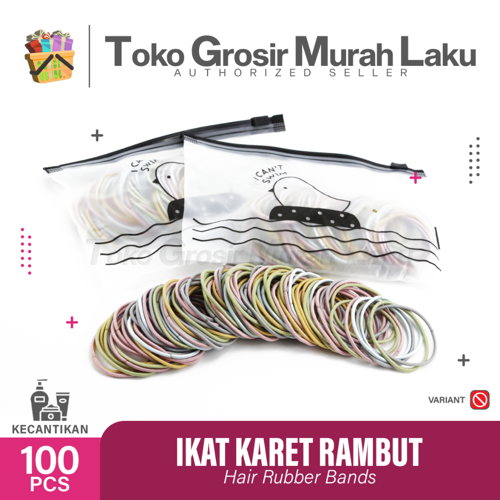 IKAT KARET RAMBUT ELASTIS WARNA MIX POLOS GAYA KOREA 100PCS FREE POUCH