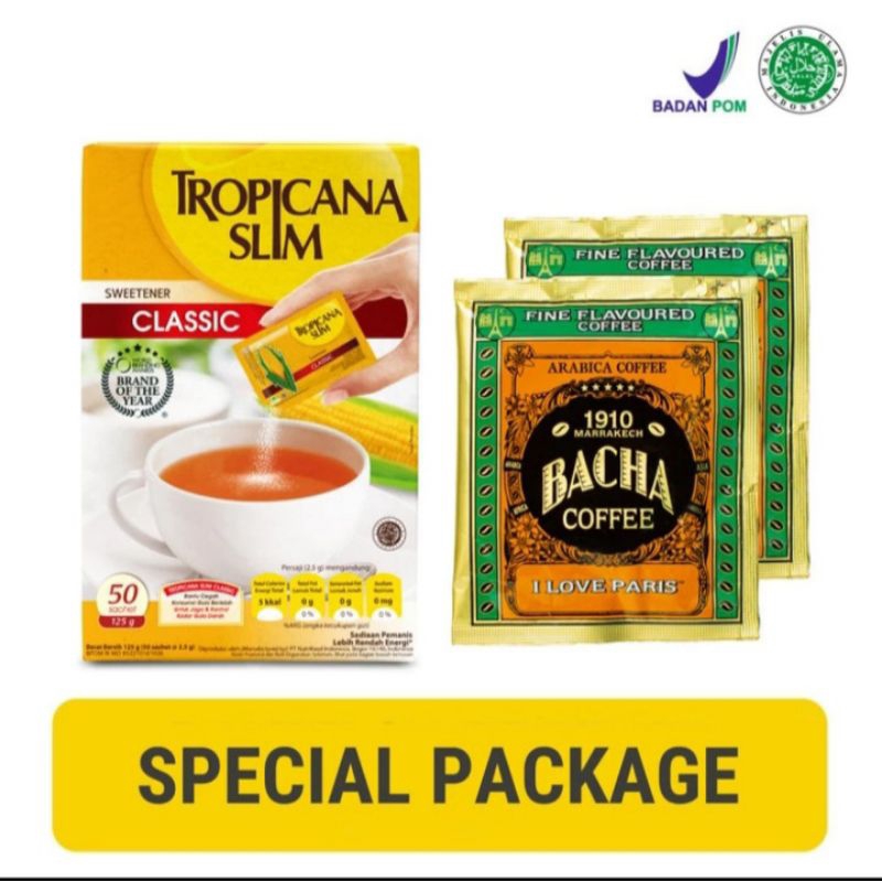 

special package tropicana slim classic 50sachet & bacha coffee sachet