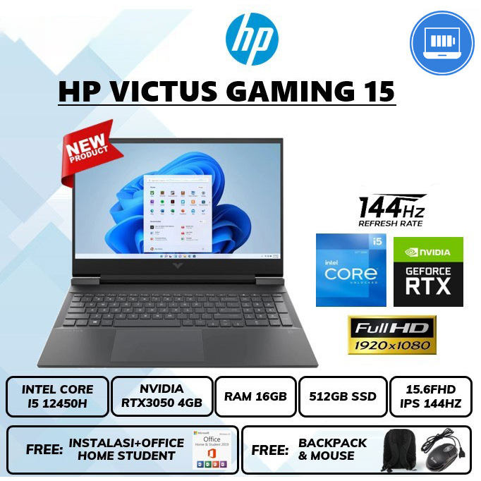 Laptop Hp Victus Gaming FA0161TX RTX3050 4gb Core i5 12450 Ram 16gb Ssd 512gb 15.6&quot; FHD