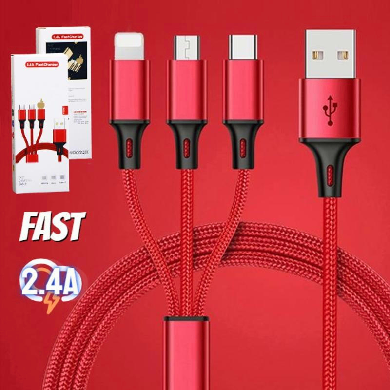 (COD) 120w 6A Phone cable is suitable for Apple one with three data cables Type-c three-in-one charging double-head fast