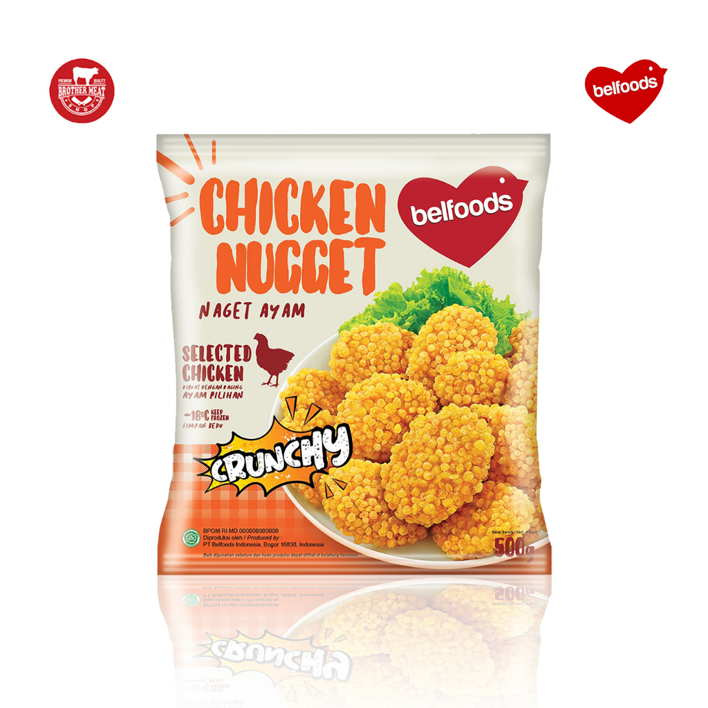 Belfoods Chicken Nugget Crunchy 500gr, Olahan Ayam Halal