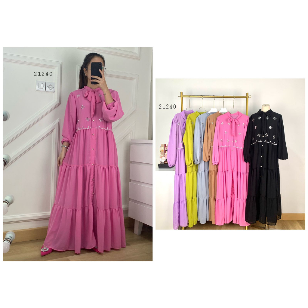 21240 LONG MAXI SIFON GAMIS CERUTY SWARSOKSI PEARL POLOS MODEL RUFFLE TINGKAT VARIASI PAYET PEARL MI