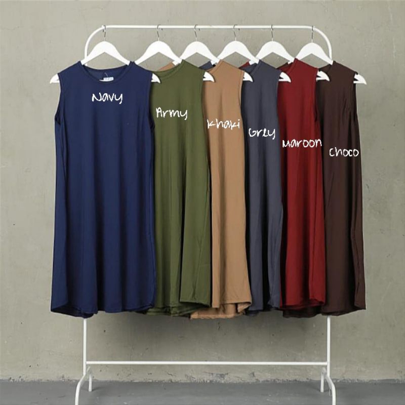 INNER TANKTOP DRESS / MIDI DRESS TANPA LENGAN / MANSET KUTUNG / MANSET DRESS / DALEMAN JERSEY PREMIU