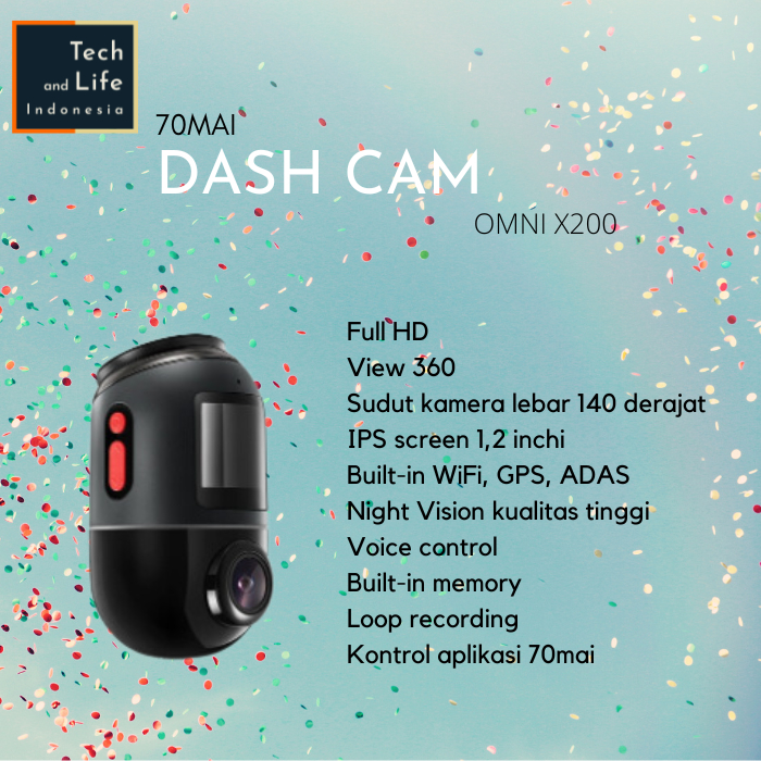70mai Dash Cam Omni X200 Kamera Mobil 360 FHD GPS ADAS