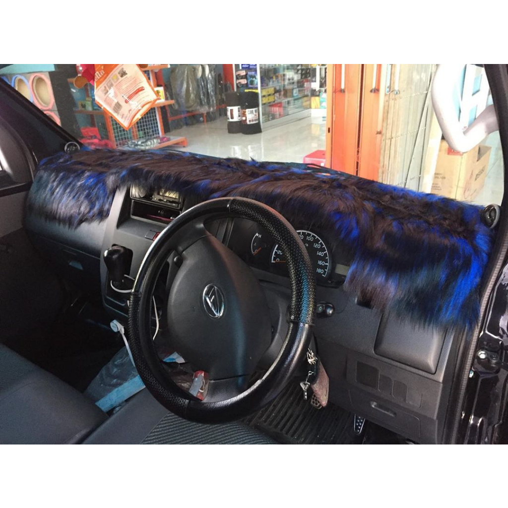 KINGFUR Alas Cover Bulu Dashboard Mobil Warna Biru Tua mix Hitam Pelindung Panas matahari Dasbor Imp