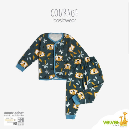 Baju Bayi Setelan Panjang Piyama Anak Kancing Tengah Velvet Junior Courage 1pcs