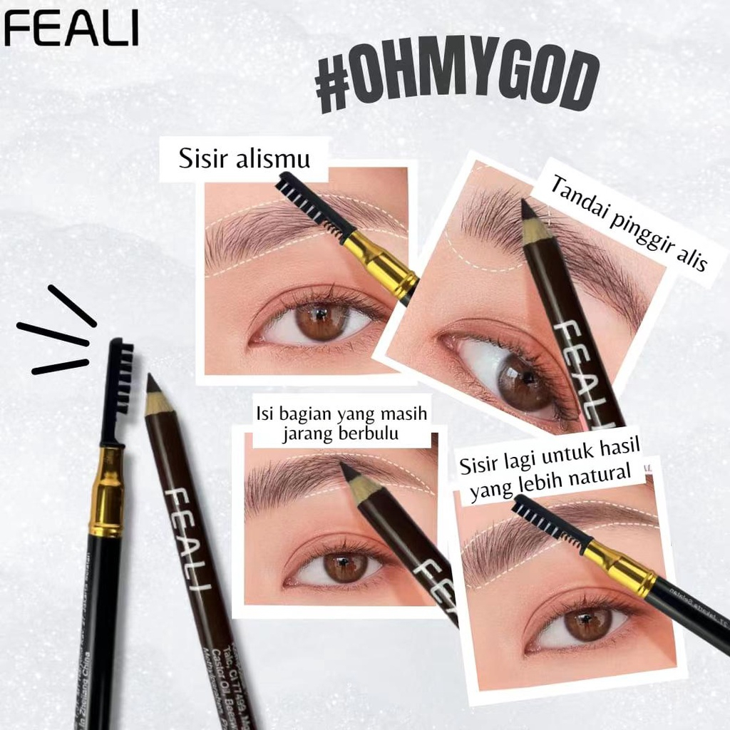 (RM) FEALI Eyebrow Pencil 2IN1 - Pensil Alis dengan Spoolie dan Serutan  / Eyebrow Pencil / Waterproof