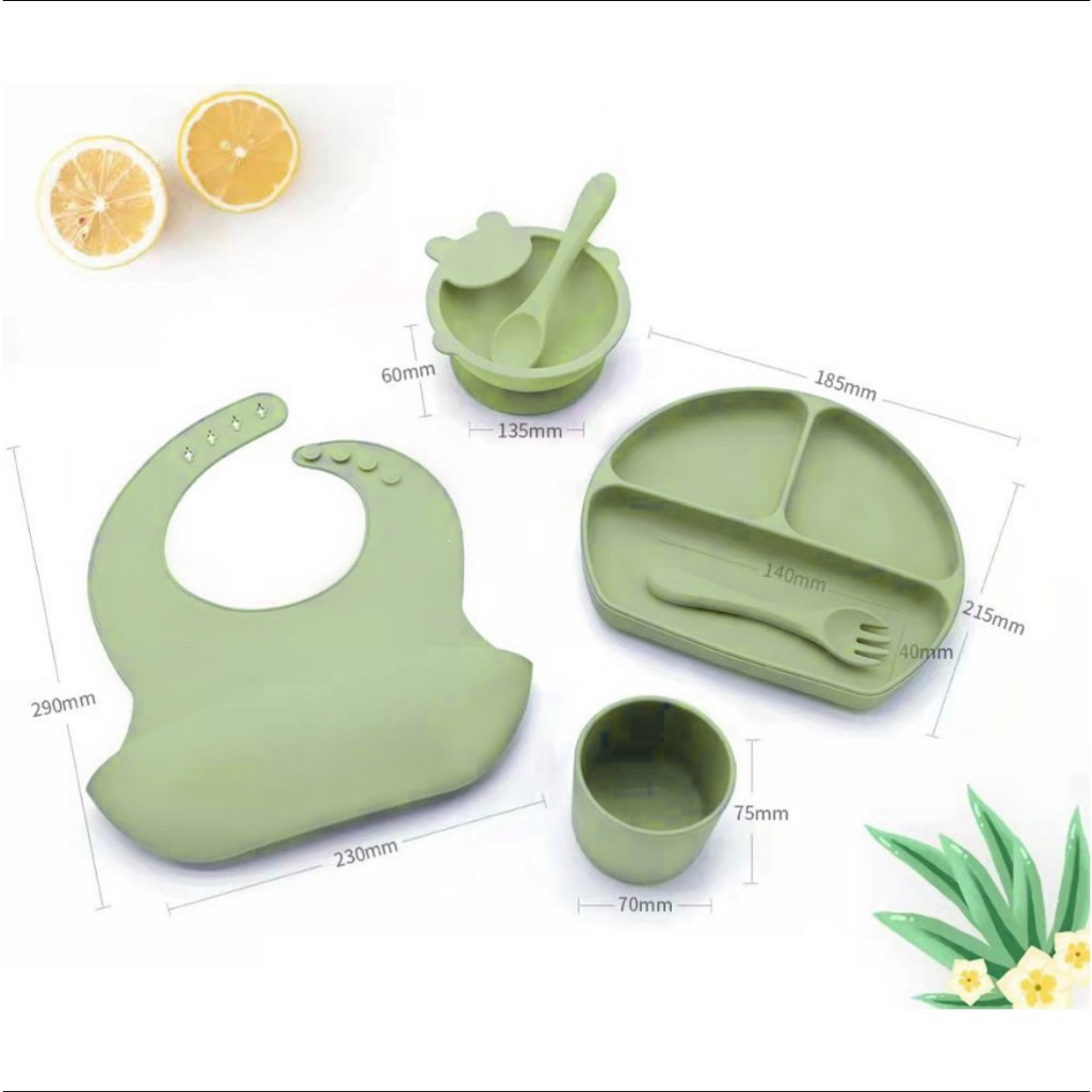 T24 - 6PCS FREE BOX Set Premium Silicone Gift Set / Hampers / Peralatan Makan Bayi Silicone