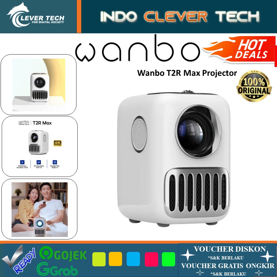 Wanbo T2R Max Projector 1080P 350ANSI Lumens Support 4K Led Proyekor