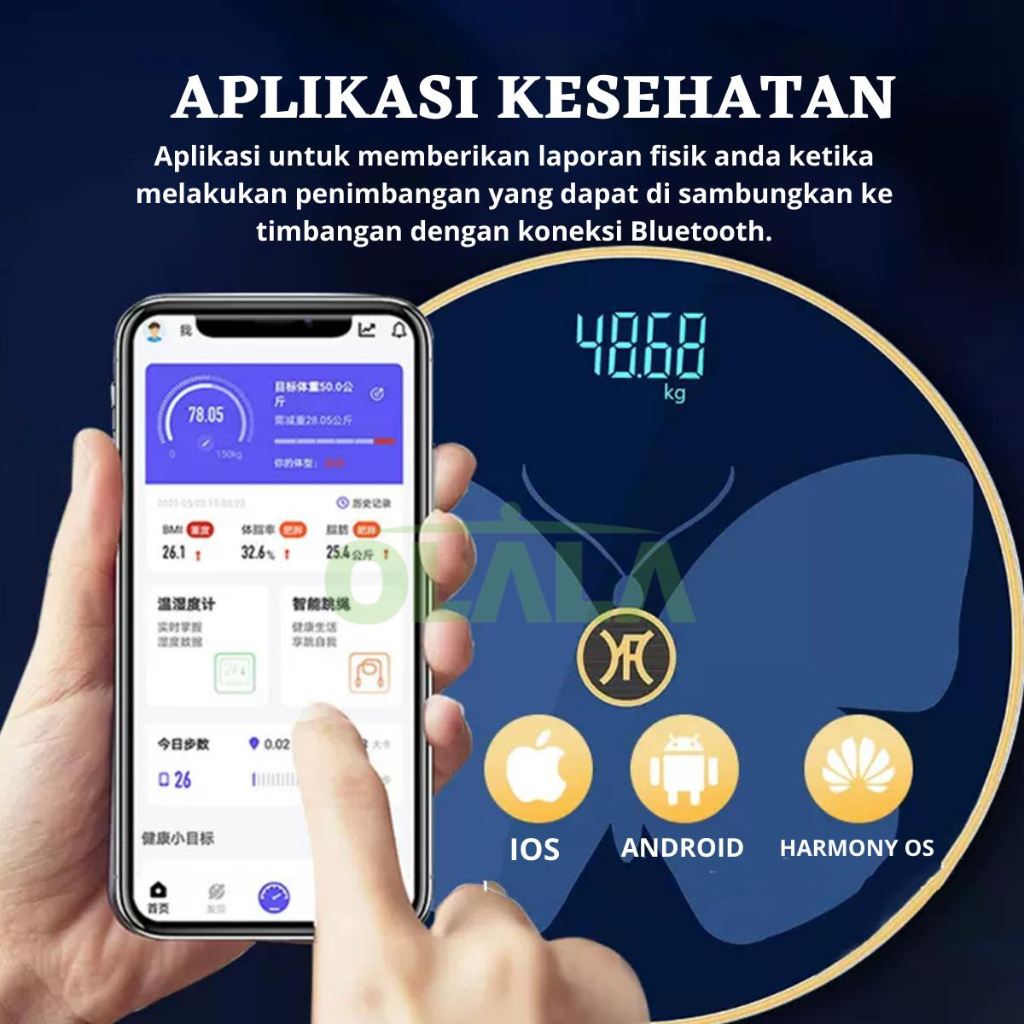 TIMBANGAN BADAN DIGITAL BULAT MOTIF KUPU-KUPU OLL-LY28