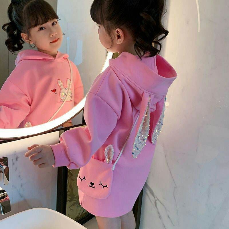 Sweater Dress Anak Perempuan Rabbit Dengan Tas Selempang