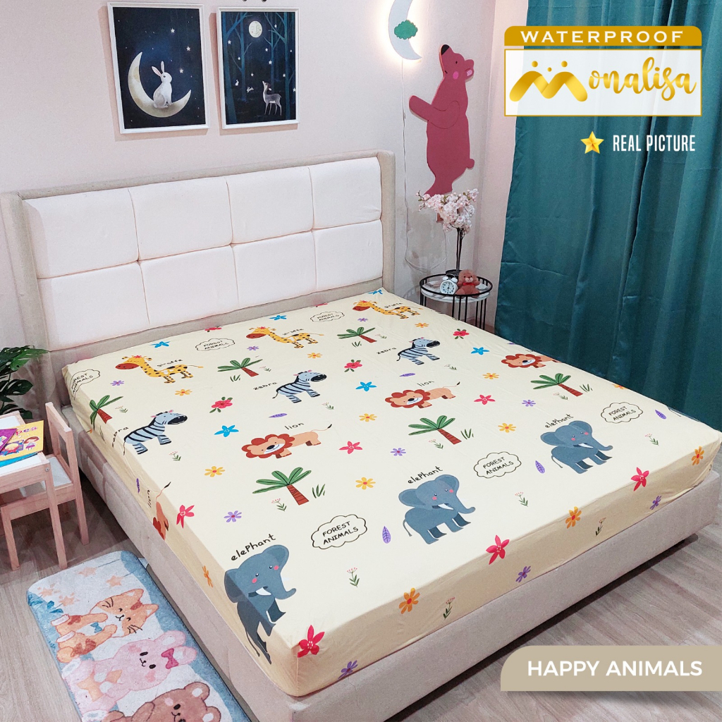 Monalisa Waterproof Sprei Uk 160/180 - Happy Animals