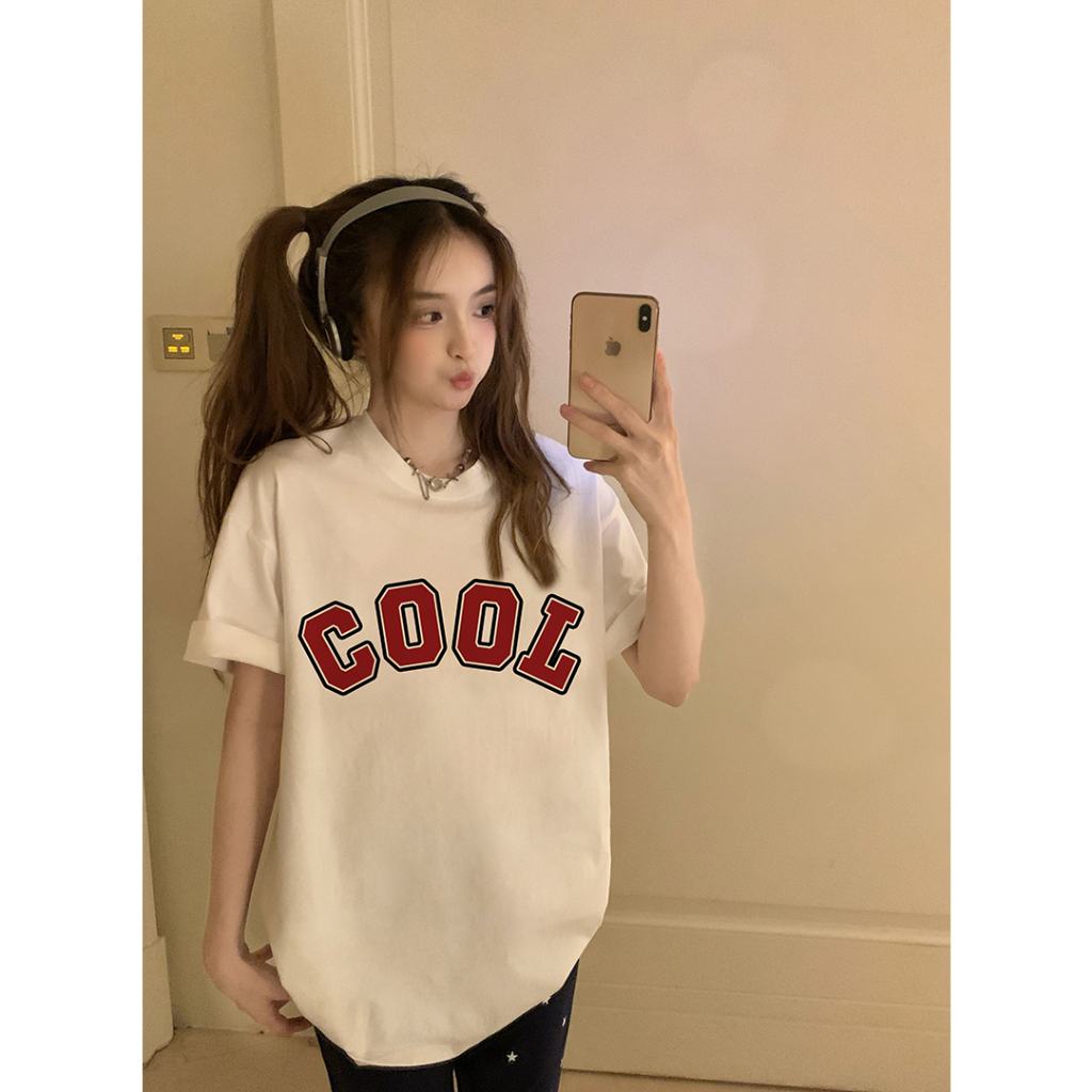 EUNII T-shirt Lengan Pendek Vintage Cool Girl Printing Korean Style/Kaos Atasan Wanita/Baju Wanita/Kaos Wanita