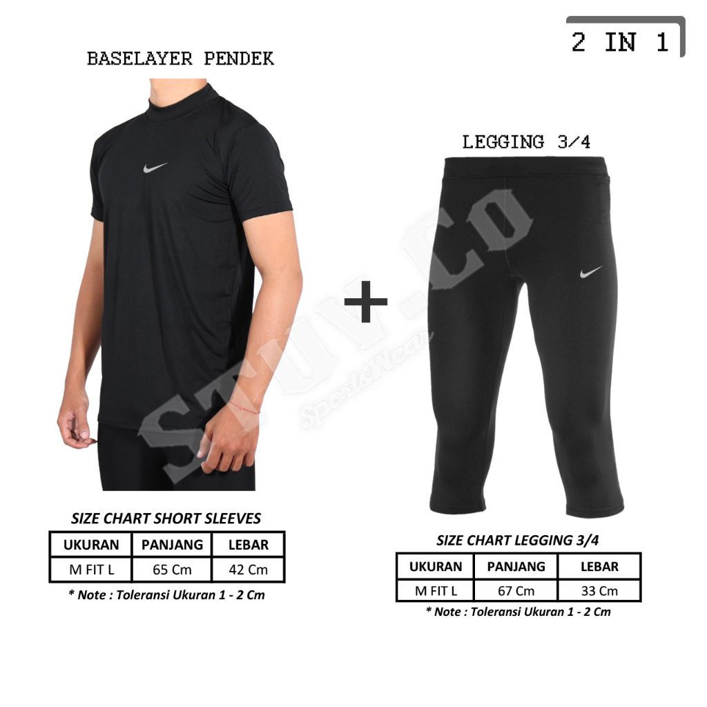 SETELAN 2IN1 BASELAYER SHORTSLEEVE LENGAN PENDEK DAN CELANA LEGGING 3/4 OLAHRAGA