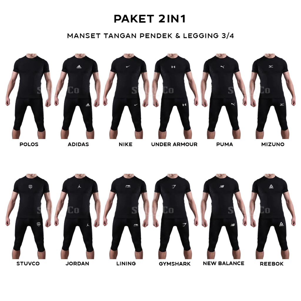 SETELAN 2IN1 BASELAYER SHORTSLEEVE LENGAN PENDEK DAN CELANA LEGGING 3/4 OLAHRAGA UNISEX