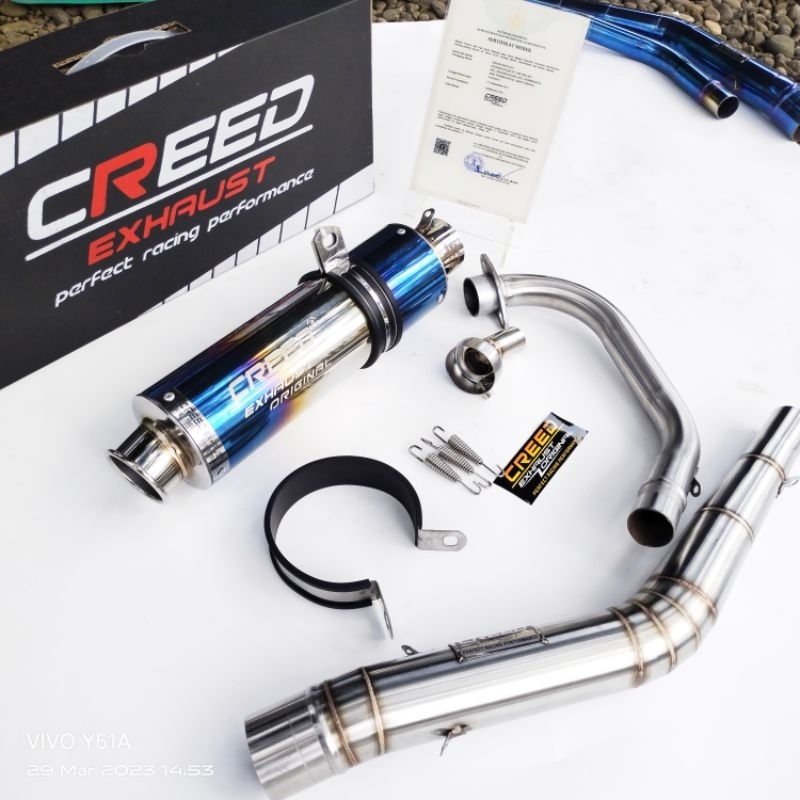 Ready stok knalpot racing creed exhaust dbs blue suara ngbass padat for vixion byson scorpio sonic s