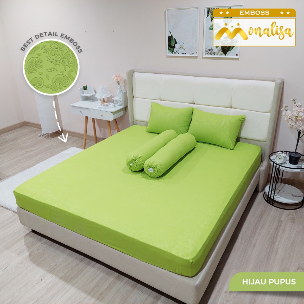 Monalisa Emboss BedCover SET Sprei Uk 160/180 - Hijau Pupus