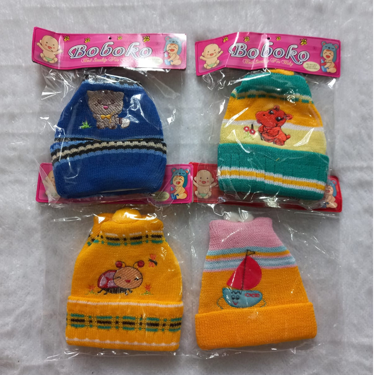 (4 in 1)  Paket Topi Rajut Motif Bordir Random BOBOKO