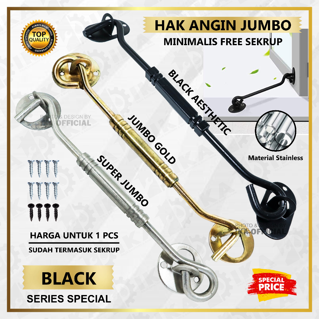 HAK ANGIN SEGI SILVER / CANTOLAN PENAHAN JENDELA 8 inch / 20 cm - ANTI KARAT KUALITAS TEBAL TERMURAH HIGH QUALITY