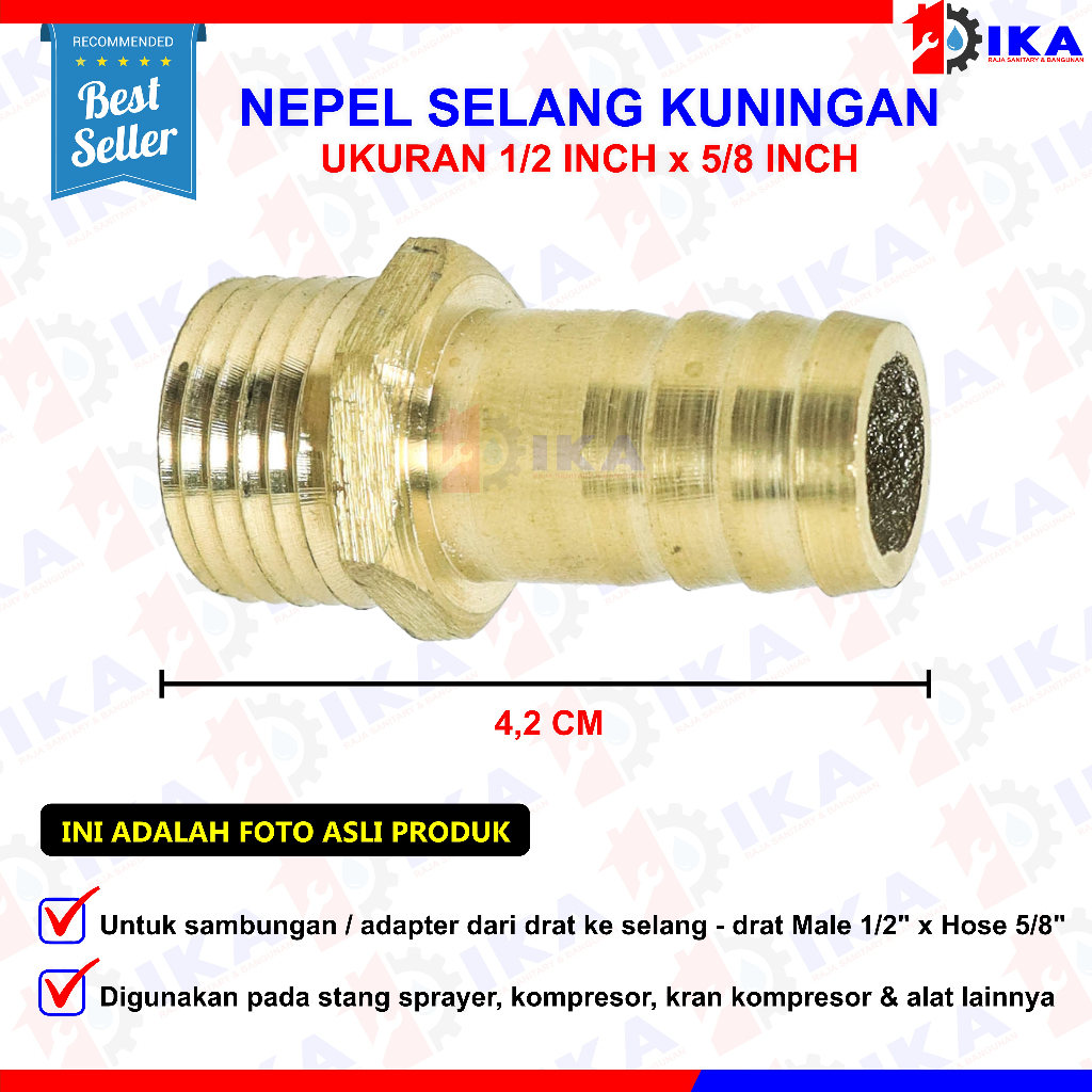 NEPEL SELANG FULL KUNINGAN  KONEKTOR DRAT LUAR SPRAYER GUN 1/2&quot; X 1/2&quot; X 3/4&quot; X 5/8&quot; X Nepel Selang Drat 1/4 Inch Full Brass