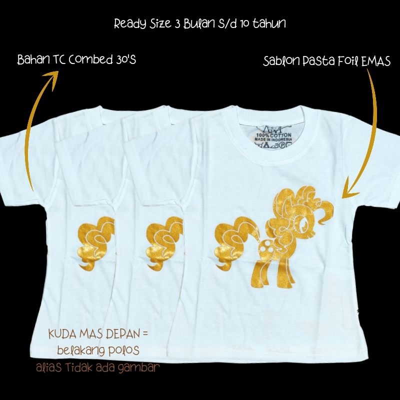 BAJU KAOS ANAK 3 bulan s/d 10 tahun KUDA PONY GOLD Sablon Foil Emas