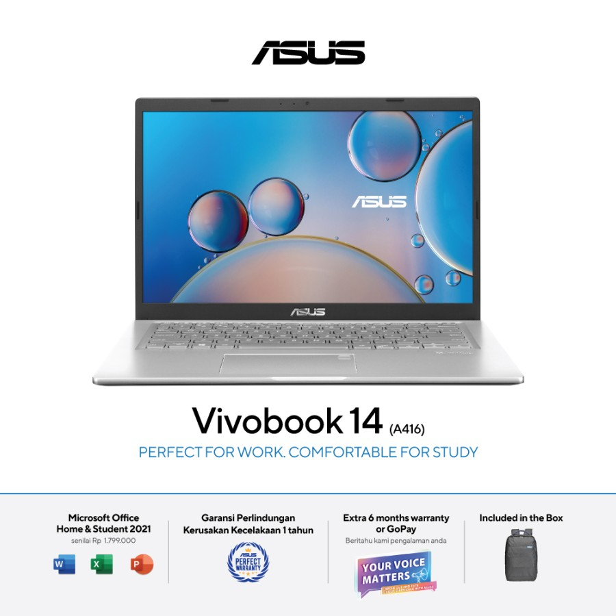 ASUS Vivobook A416MAO FHD426 / FHD425 N4020 8GB 256GB UHD 14,0&quot; Windows 11 + OHS Laptop MURAH