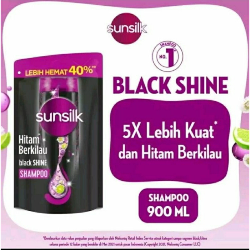 SUNSILK Hitam Berkilau Black Shine Shampoo Refill 900ml