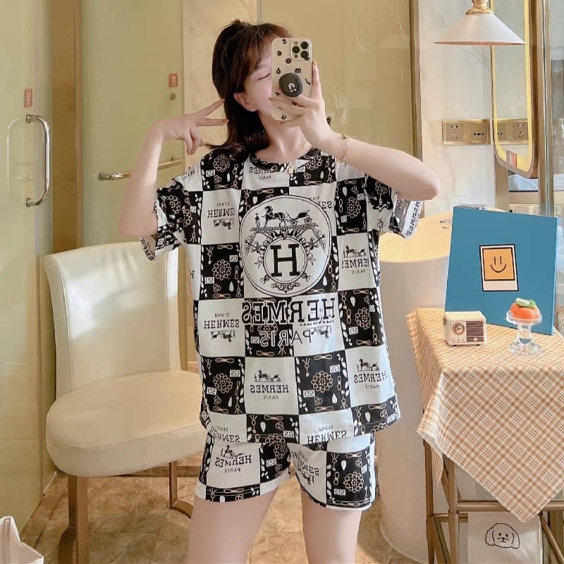 WJ1490 Piyama 3in1 Import Baju Tidur Wanita Set Piyama Lengan Pendek