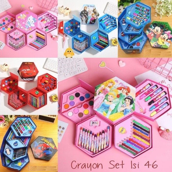 Crayon Set 46 Pcs Crayon Oil Paste Pensil Warna Alat Mewarnai Lengkap Karakter