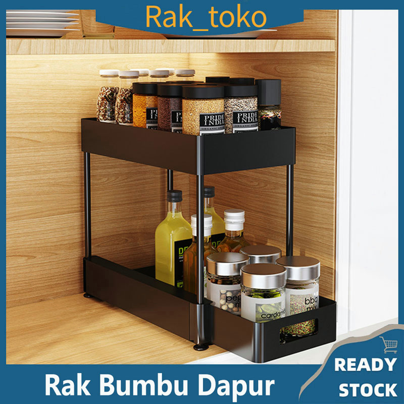 Dapur Rak Kabinet Lemari Geser Keranjang Rak Penyimpanan Laci Rak Dapur Organizer 2 Lapisan