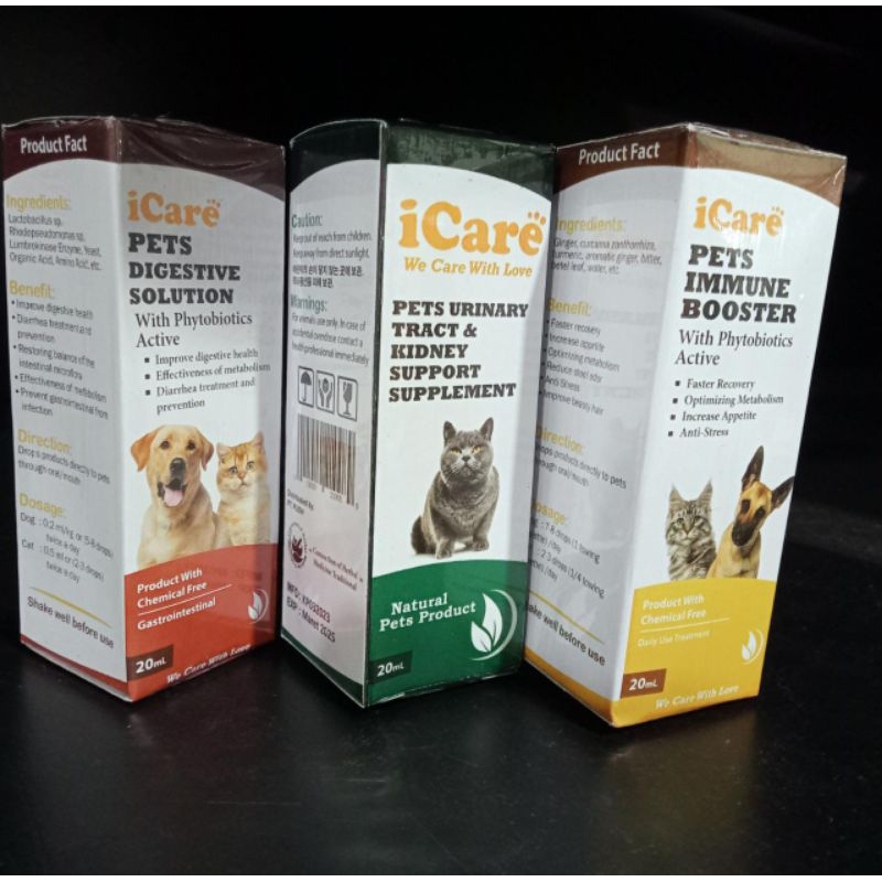 I Cate Pets Immune, Digestive Solution, Urinary Tract &amp; Kidney 20ml | pets for cat &amp; dog icare