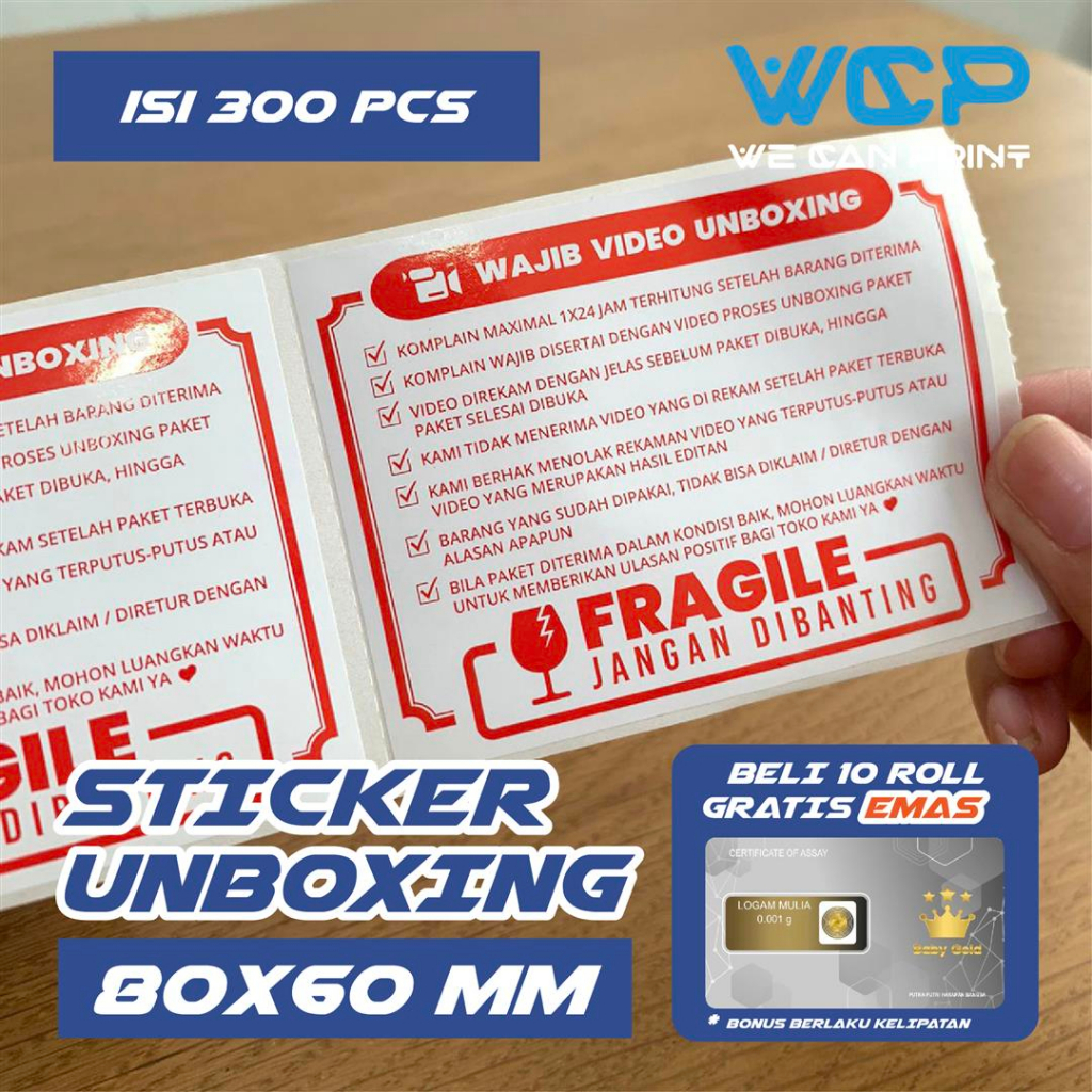 

Label Sticker FRAGILE 80x60 Wajib Video Unboxing Stiker Jangan Dibanting 80 x 60 mm