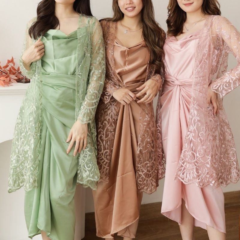 ABLECOUTURE Setelan rok wanita satin brukat pesta kondangan nia set 9-314