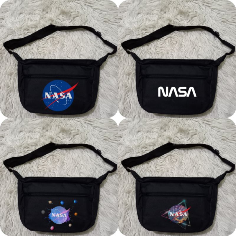 Slingbag NASA / Tas Selempang Distro Logo Nasa Series Pria Hitam Bahan Kanvas / Sling Bag Distro Pri