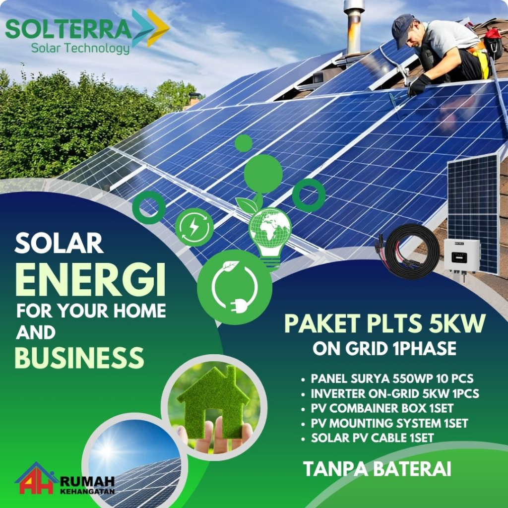 Paket PLTS 5000 Watt ON-GRID 1PHASE Solterra/ Paket PLTS 5KW/ Paket Photo Voltaic/ PV/ Solar Cell/ O