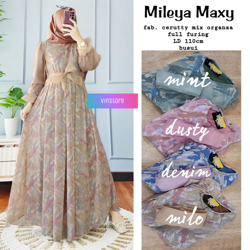 MILEYA MAXY , DRESS  CERUTTY MOTIF MIX ORGANZA HQ SIMPLE ELEGANT TERBARU TERMURAH  by vinstore 21052