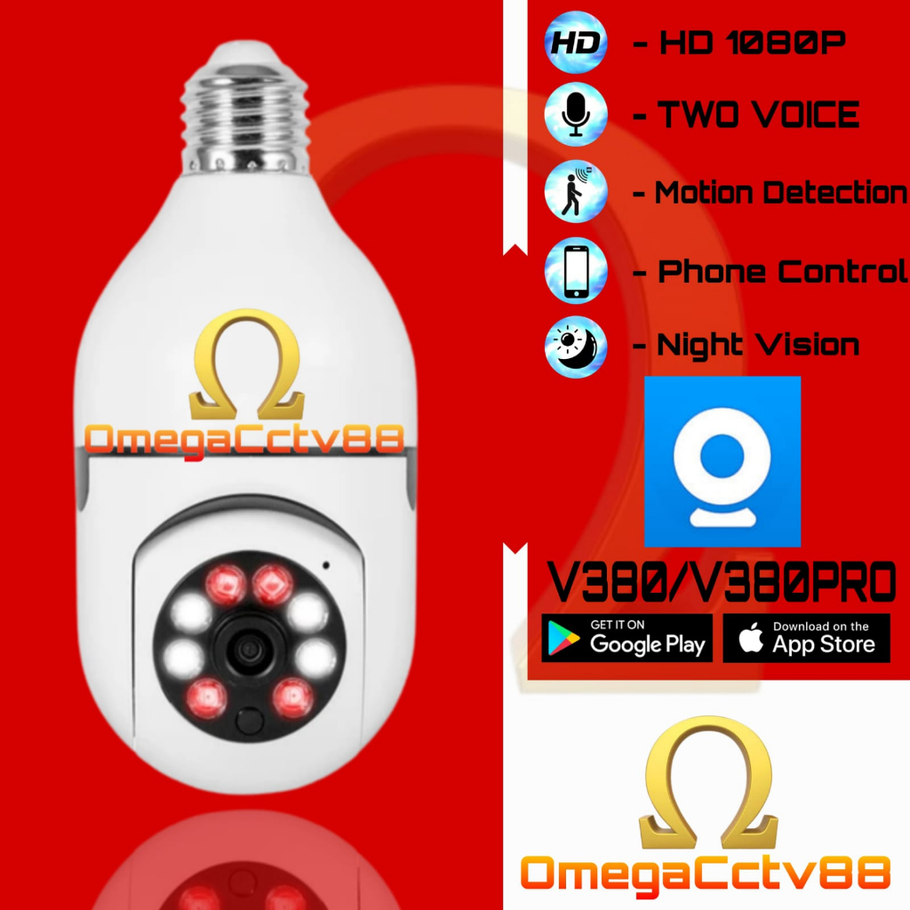 Cctv Bohlam Lampu Camera Cctv V380 wifi Wireless model Bohlam Lampu Ip Camera PTZ
