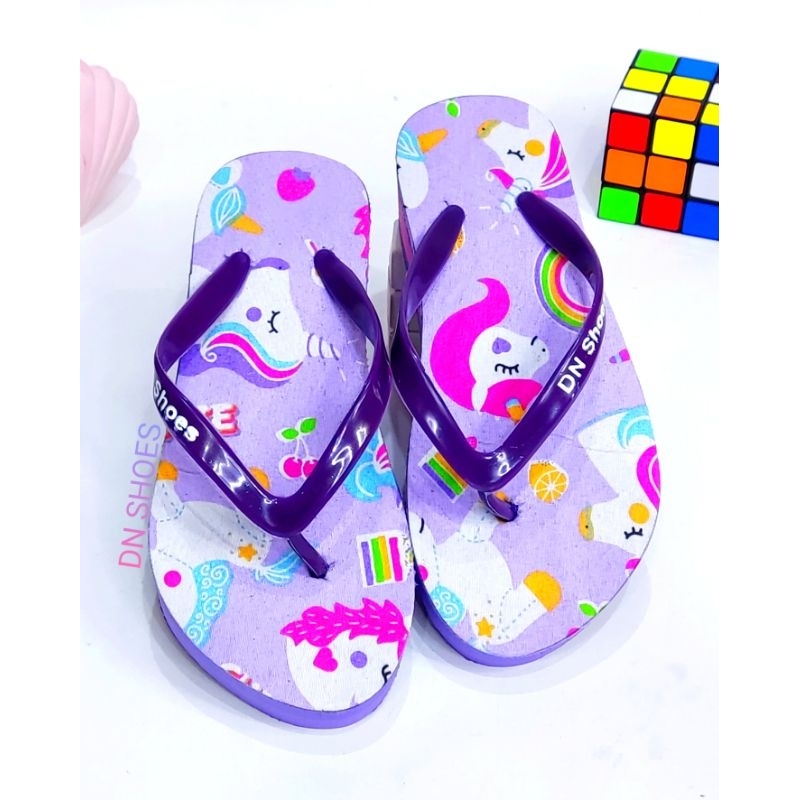 Wedges Anak Perempuan Sandal Tinggi Jepit Anak Karakter Unicorn Ungu Cute Lucu Murah