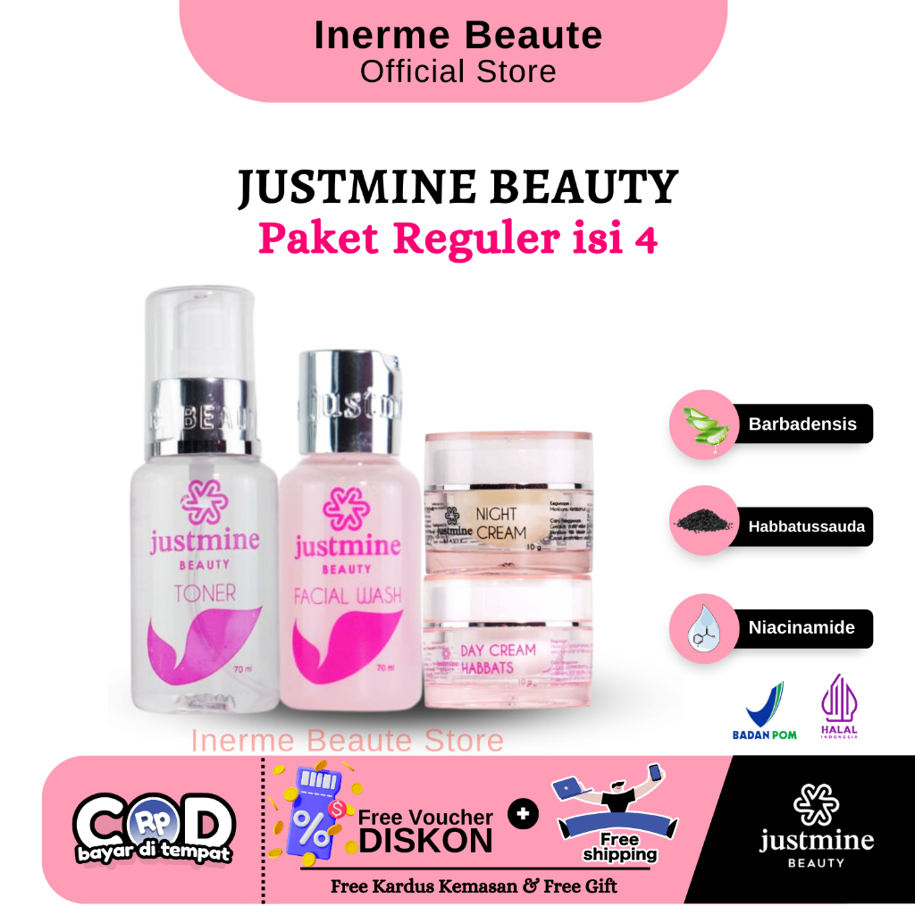 Justmine Beauty Skincare Paket Skincare isi 4 All Varian Series Untuk Semua Jenis Kulit
