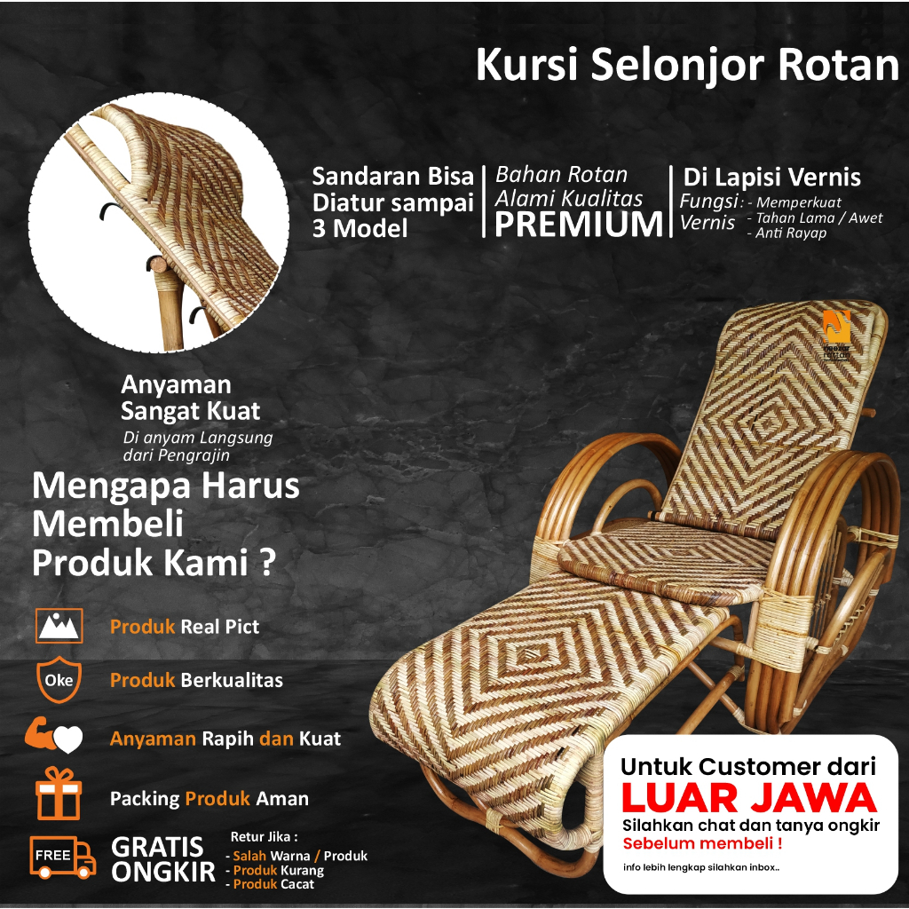 Kursi Santai Teras Lipat Goyang Dewasa Malas Selonjor selonjoran dari Rotan