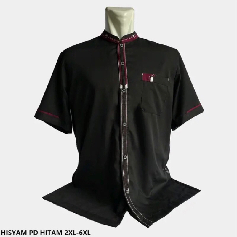 baju koko muslim pria jumbo size S-XXXXXXL lengan pendek hisyam