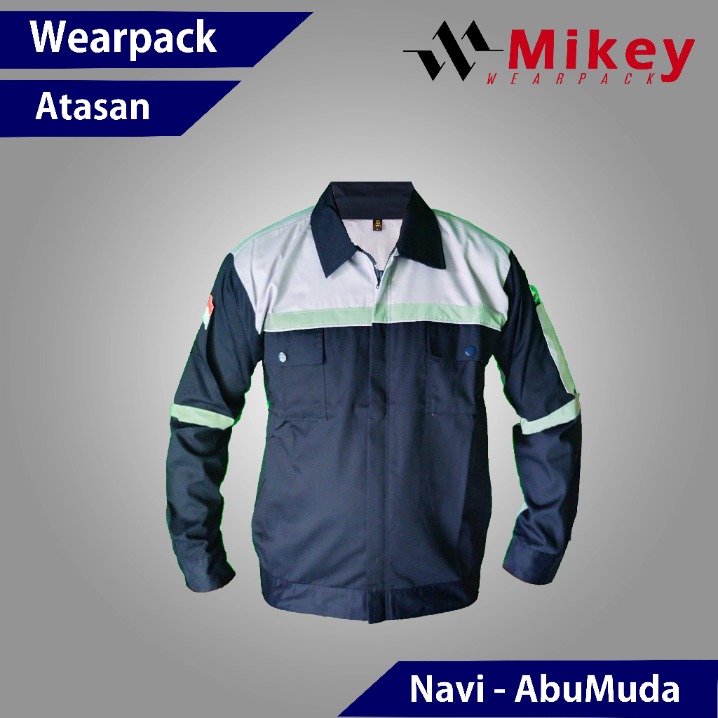 Wearpack Atasan Seragam Kerja Proyek Lengan panjang Warna Navy Kombinasi Abu Muda