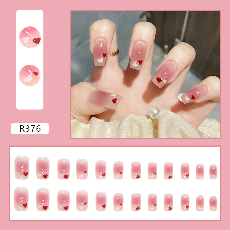 MAGEFY 24 PCS Paket Manicure Set Kuku Palsu/ Kuku Tempel Kuku Bisa Dilepas Marble Strawberry Potongan R Tips Kuku Berlia 1359