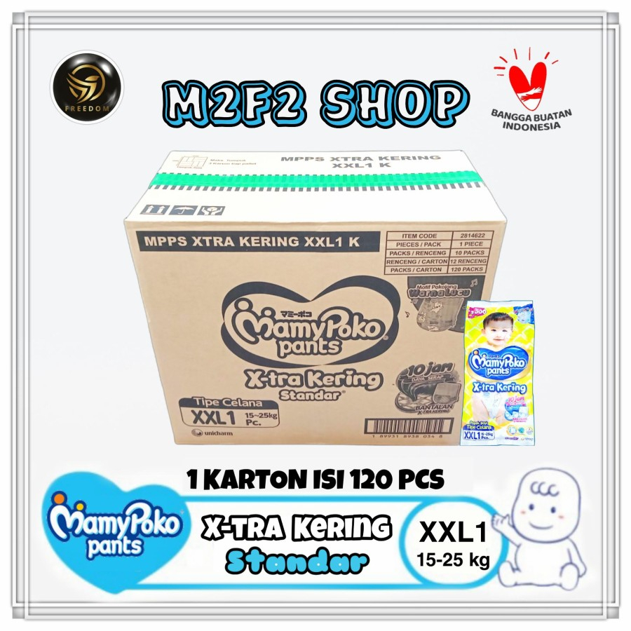 MamyPoko Popok Bayi Celana X-tra Kering Standar Double Extra Large Sachet - XXL1 (Kemasan Karton)