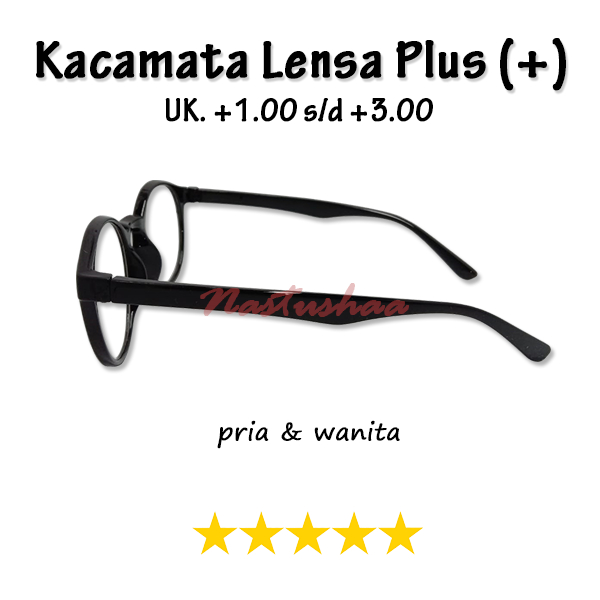 Kacamata Rabun Dekat (+) Uk. +1.00-+3.00 Untuk Pria dan Wanita Kacamata Baca Full Plus Bingkai Oval Hitam Unisex FREECASE